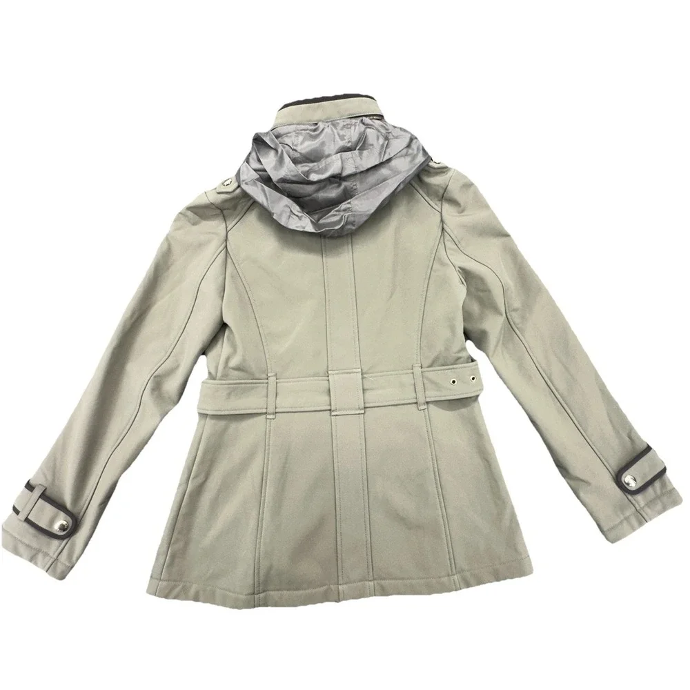 Michael Kors Belted Softshell Jacket Sage‎ Green Zip Hooded Moto Coat Size Small